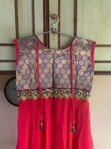 Vibrant Pink &amp; Teal Anarkali Dress