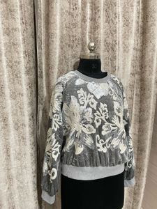IMPORTED grey sequin pattern top
