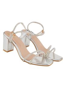 Sparkly Silver Block Heel Sandals