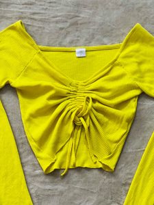 Bright Yellow Ruched Crop Top