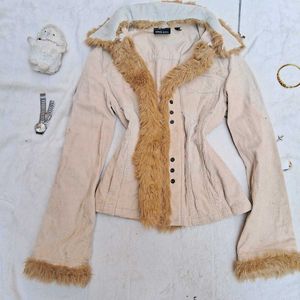 y2k Faux Fur Trim Denim Jacket