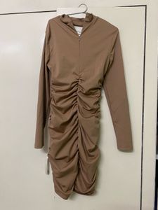 Brown Ruched Cut-Out Mini Dress