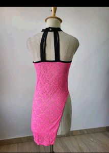 Hot Pink Lace Dress with High Slit