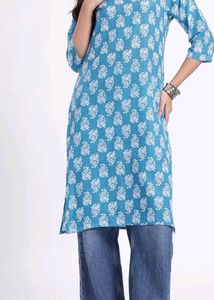 Stylish Blue Kurta with White Print