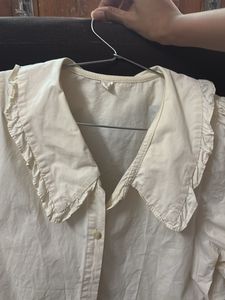 Cream Collared Puff Sleeve Top