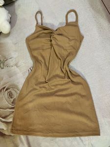 Casual Tan Twist Front Mini Dress