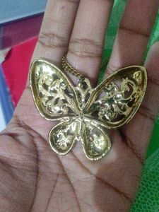 Gold Tone Butterfly Pendant Long Necklace