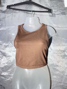 H&amp;M Brown Ribbed Crop Tank Top