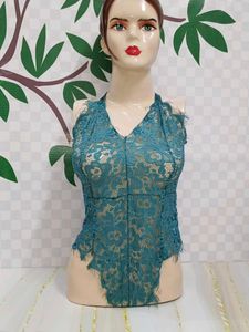 (100)Teal Lace Halter Bodysuit