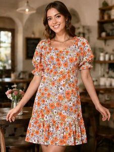 Charming Floral Print Mini Dress