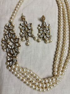 Elegant Pearl &amp; Crystal Necklace Set