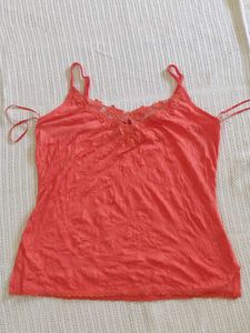 Coral Lace Trim Camisole Top
