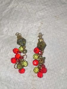 Red & Olive Beaded Dangle tassels