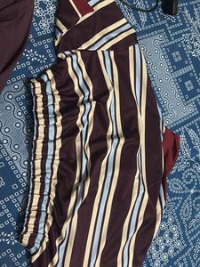 Striped Collar Neck Half Sleeve Crop Top
