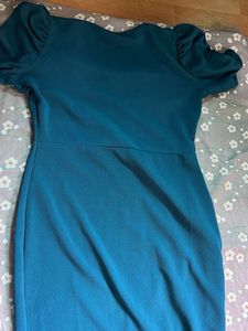 Teal Puff Sleeve Midi Dress