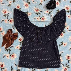 H&M - New Off Shoulder Navy Top with White Prints