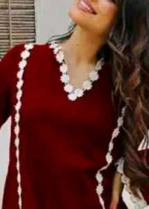 Maroon Kurta Set with White Lace Detail