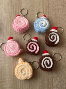 Crocheted biscuit and swiss roll Keychain Set✨