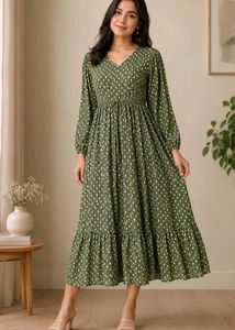Green Polka Dot Flared Dress