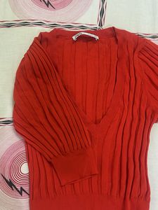 V-Neck Ribbed Long Sleeve Top
