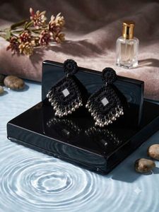 Black Crochet Mirror Earrings(Navratri)