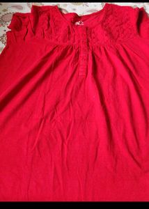 Red Embroidered Henley  pregnancy nighty