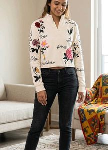 Cropped Floral Print Sweatshirt