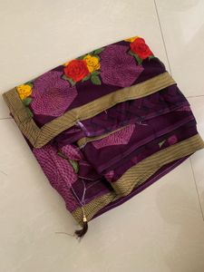 Beautiful Purple Floral Print Saree