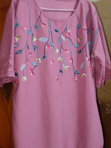 Embroidered Pink Kurti