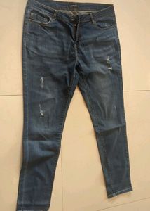 Distressed Blue Denim ladies Jeans low waist