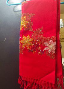 Pure Chilli Red Colour Shawl,With Colourful Embroidery Not Used Especially Made In Manipur..Must Grab It