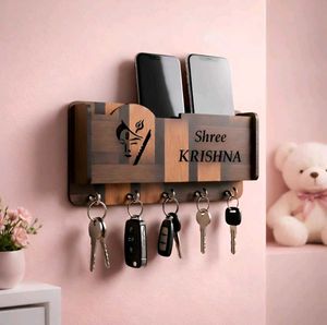 Shree Krishna Key Holder with Mobile Stand-5 hooks