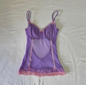 Purple Lace Trim Teddy Corset