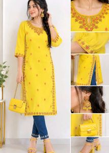 Vibrant Yellow Embroidered Kurta