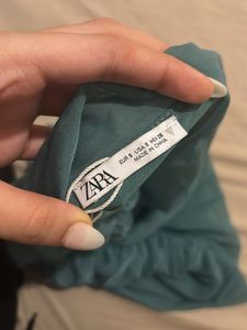ZARA Teal Ruched One-Shoulder Mini Dress