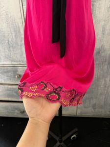 Vibrant Pink Mini Dress with Black Bow