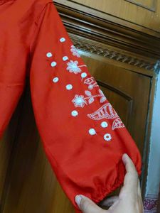 Vibrant orange Embroidered Kurta