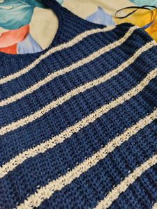 Blue &amp; White Striped Crop Top