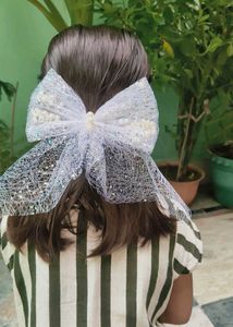 Sparkly White Bow Hair Clip