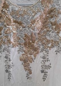 Embellished off White & Gold gown with net dupatta