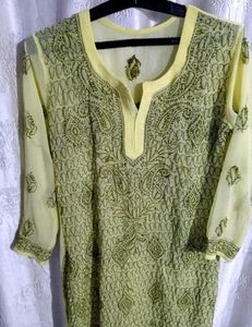Yellowish Green Embroidered Chikankari Kurta