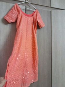 Peach Sequined Kurta freedelivery whodoesn't offer