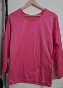 Cute Night Suit Pink Heart Long Sleeve T-Shirt