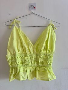 Neon Yellow Tie Strap Crop Top