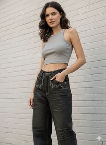 Dark Wash Jeans with Embroidery
