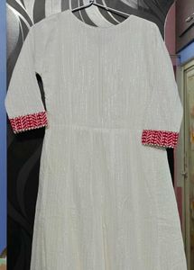 White Chikankari Kurta with Red Embellishments