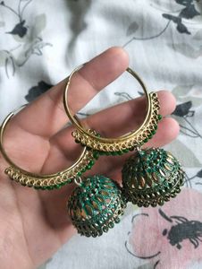 🫠💚Green Jhumka Hoop Earrings