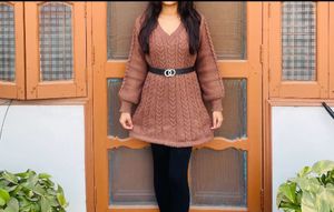 Chic Brown Knit Sweater Dress