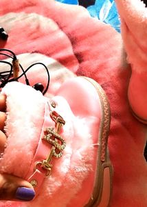Pink Faux Fur Ankle Boots