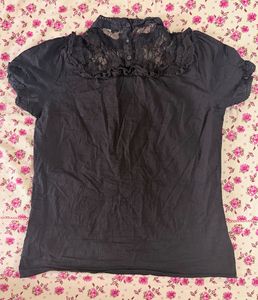 Black Victorian High-Neck Lace Blouse